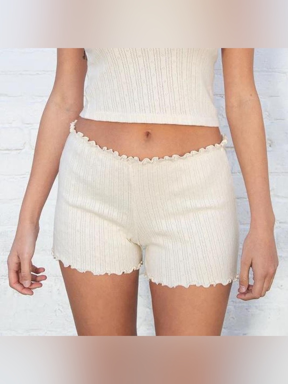 Brandy Melville Cream/Off-White Pointelle Eyelet Shorts